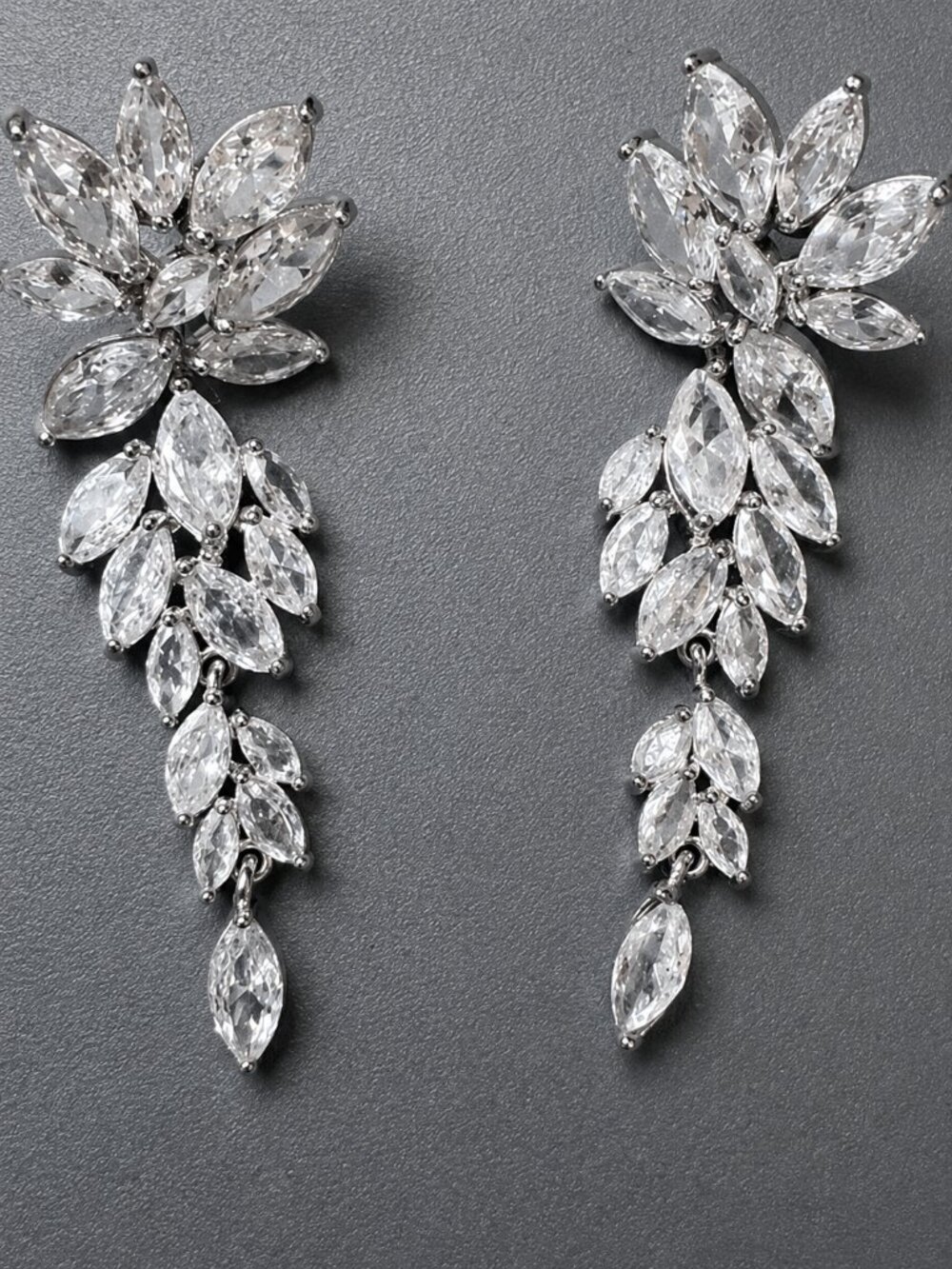 Crystal Marquise 2 Inch Drop Earrings - Sparkling Stones Silver Tone HOCO Formal - Picture 2 of 2